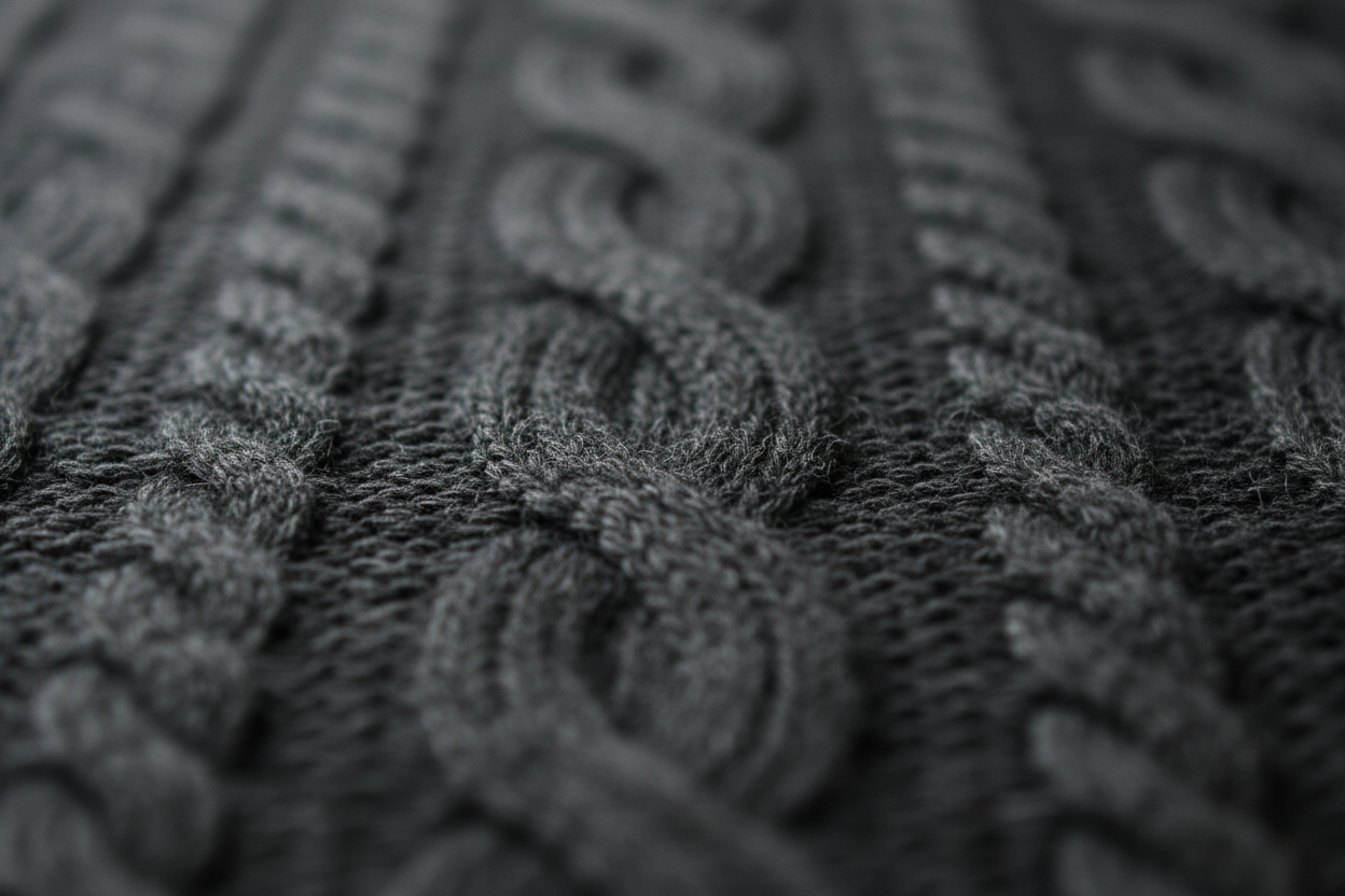 Busca: "Knitting", "Wool texture", "Fabric grey" o "Black fabric".

Elige: Una foto de primer plano de una tela oscura o gris, o unos hilos ordenados. Algo que se vea suave y con textura.